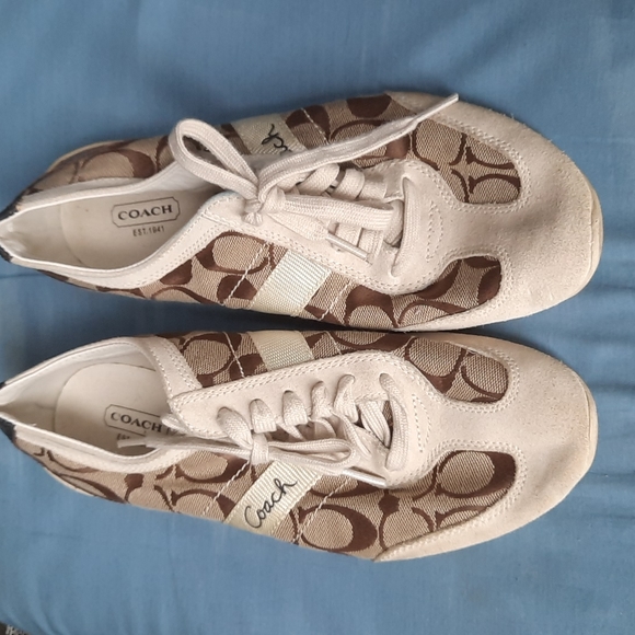 Coach Womens Baylee sneakers. Size 8 1/2. Brown and khaki. - Picture 1 of 5